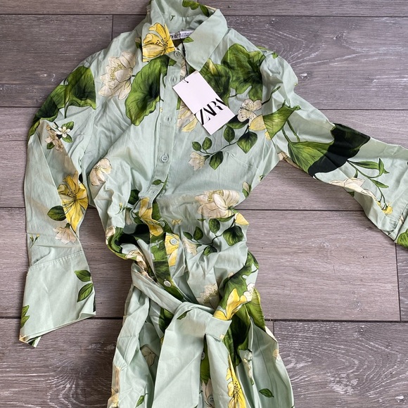 ZARA FLORAL TIE MIDI SHIRTDRESS - Picture 2 of 6